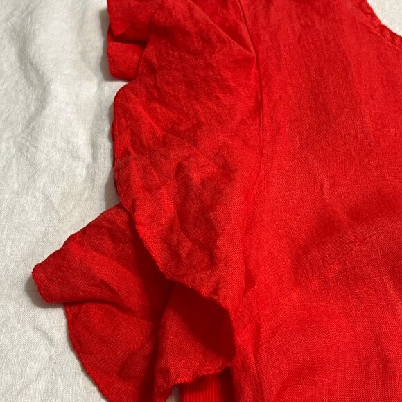 Lungo L’Arno Red Linen Shift Dress Ruffle Sleeve Made in Italy Size M/L - Picture 5 of 11